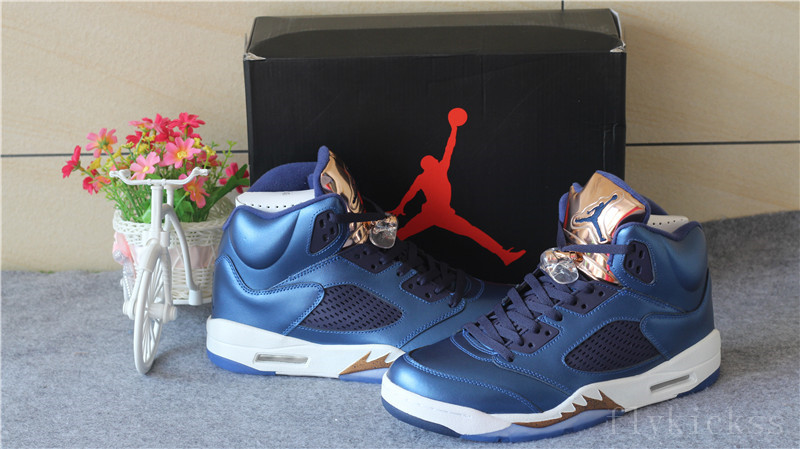 Authentic Air Jordan 5s Olympic Bronze Blue